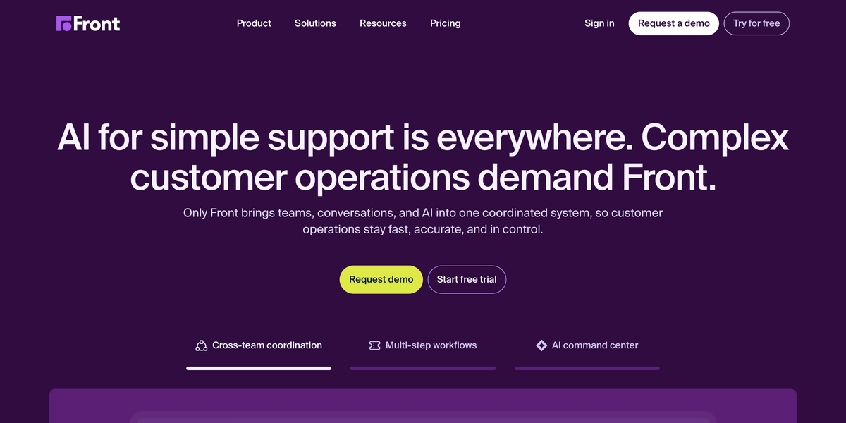 Front's homepage in 2026