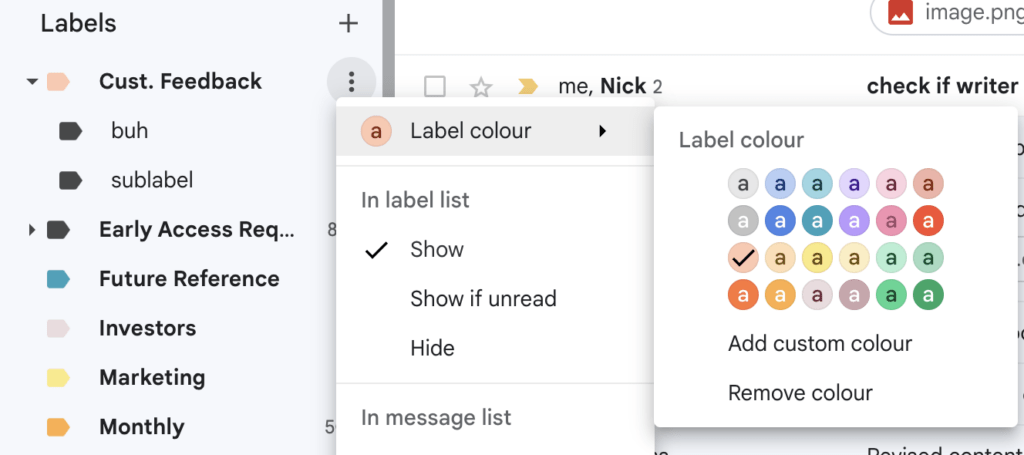 Gmail label colors