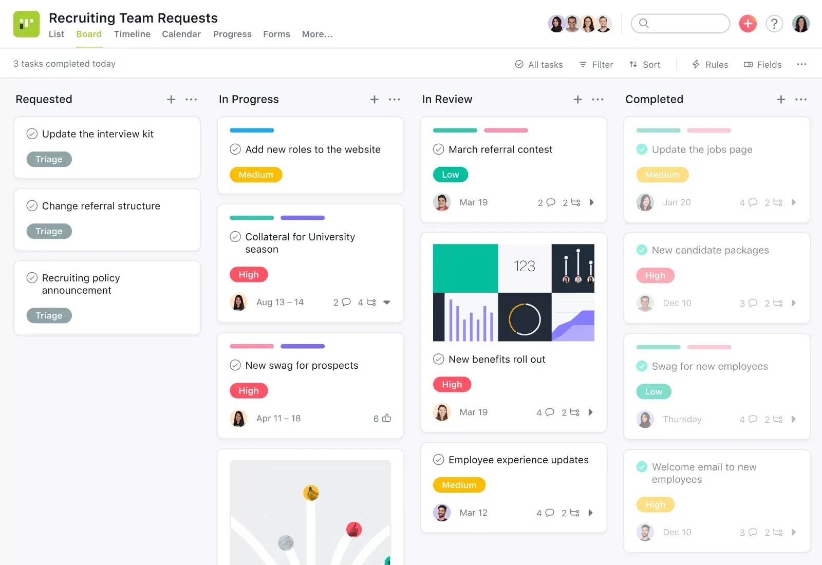 Asana Kanban board interface