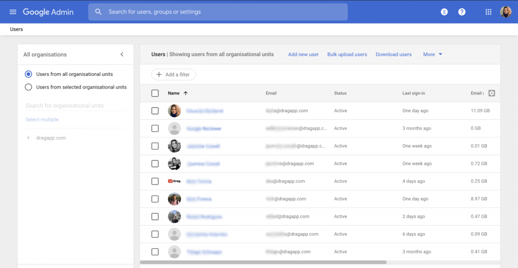 G Suite Admin console Users