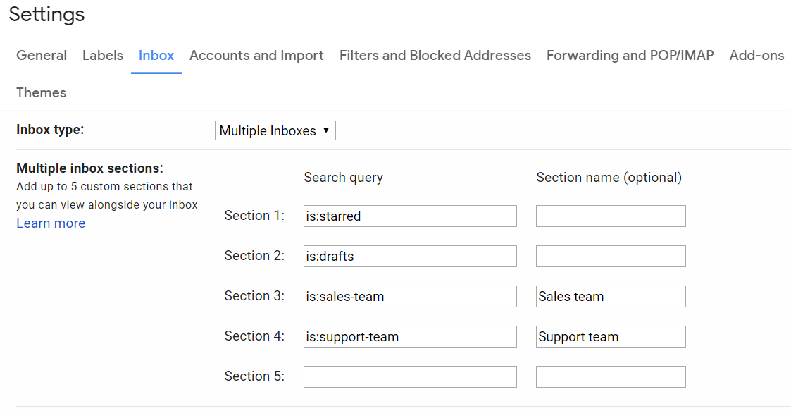 multiple inbox sections