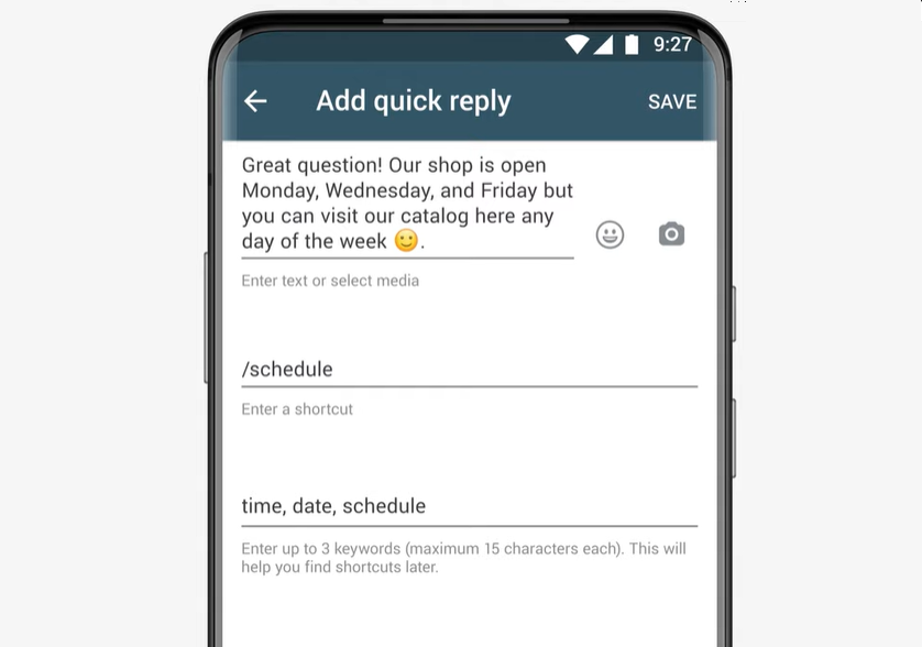 WhatsApp Business quick replies