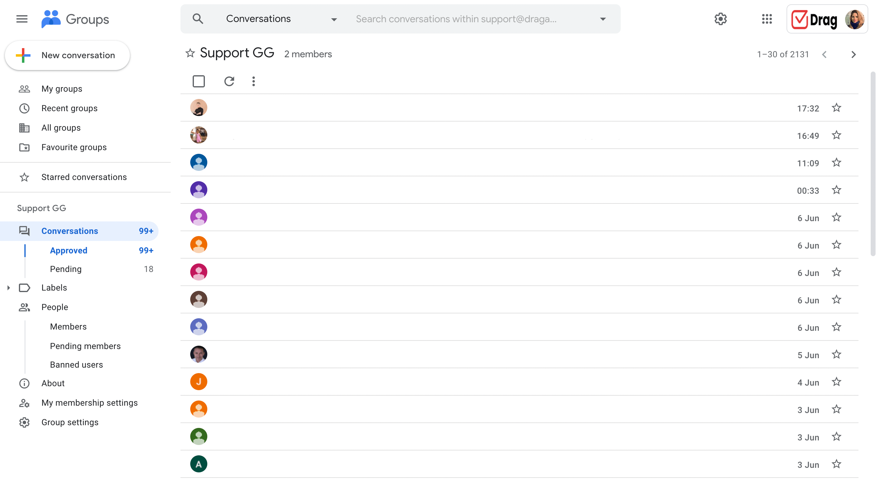 The Google Groups Collaborative Inbox queue with take and assign controls