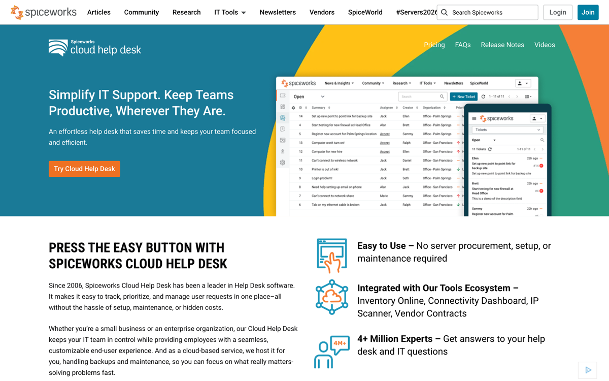 Spiceworks Cloud Help Desk, the ad-supported free desk