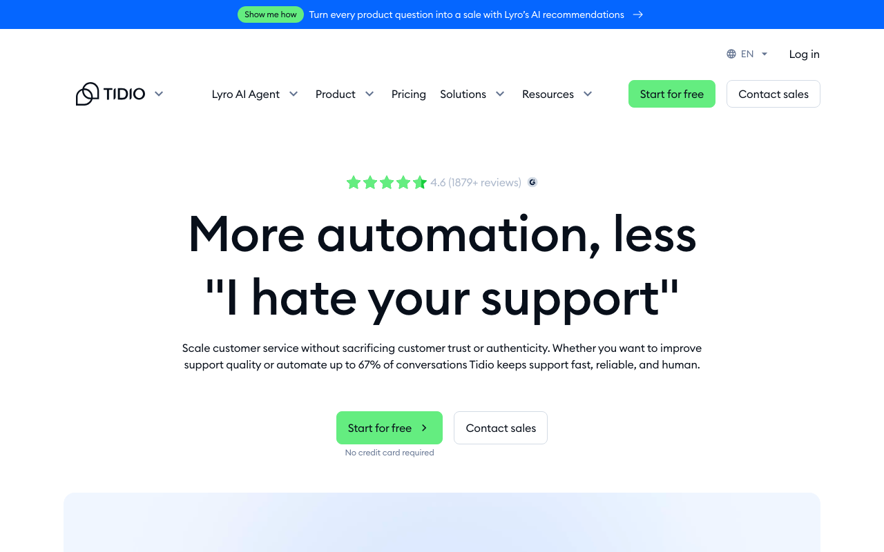 Tidio's chat-first support workspace with the Lyro AI bot