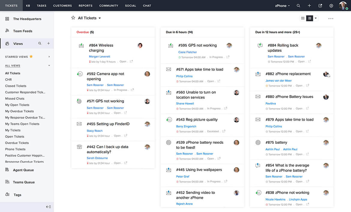 Zoho Desk's ticketing workspace
