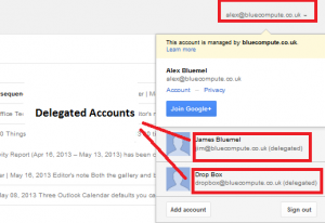 Gmail delegated accounts screenshot of feature