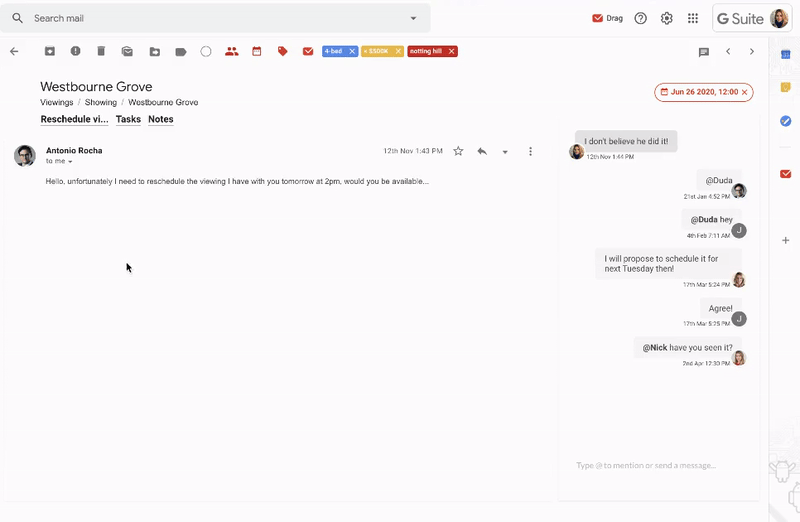 notes in email Drag animation