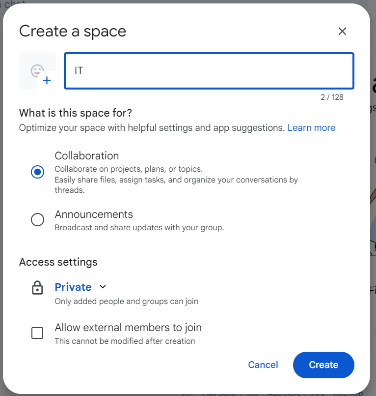google chat spaces