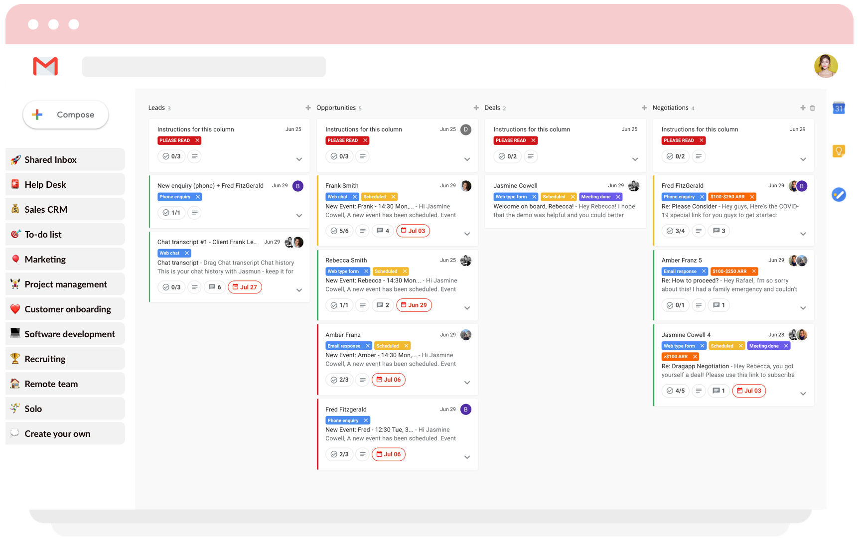 manage sales pipeline Gmail