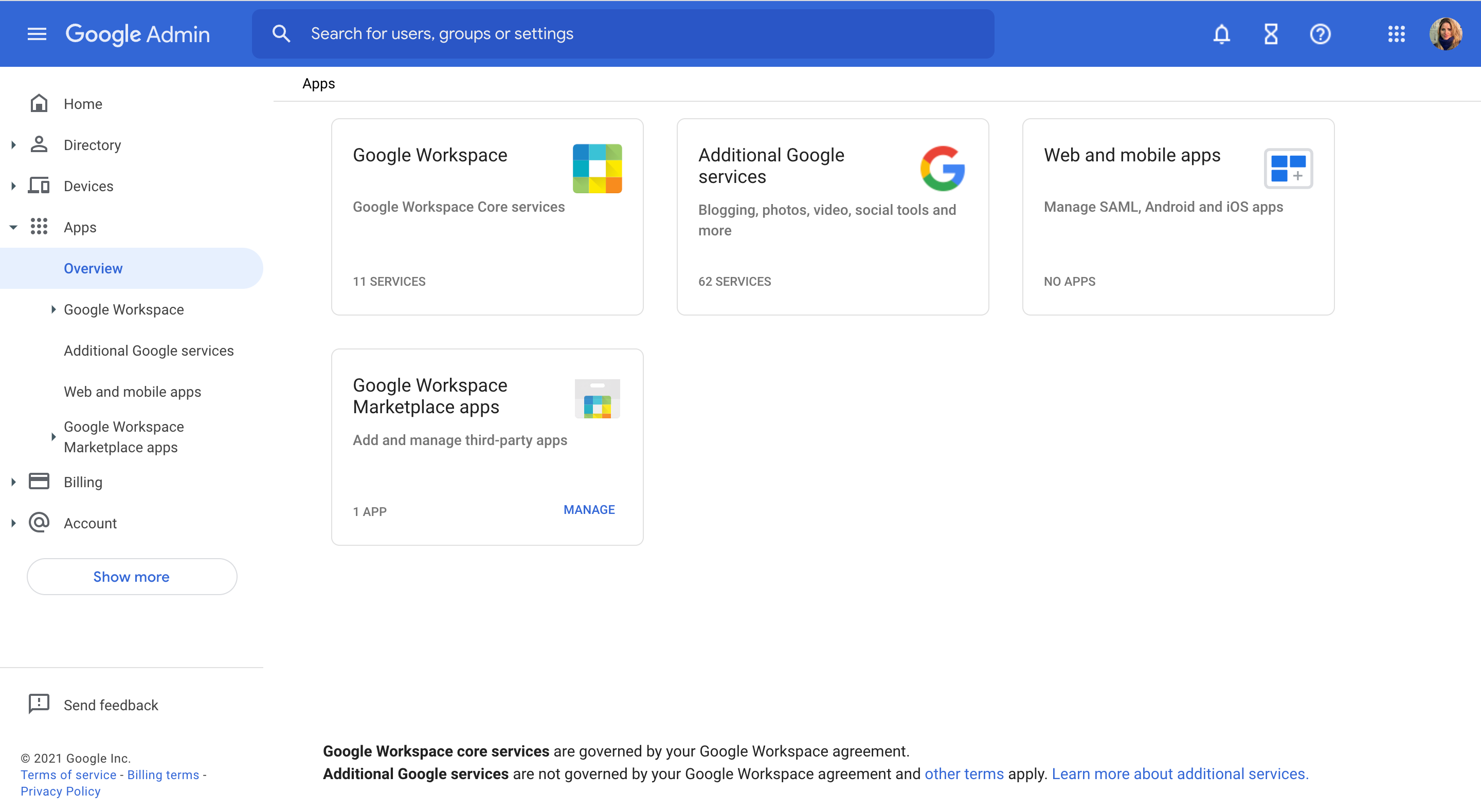 google admin apps screenshot