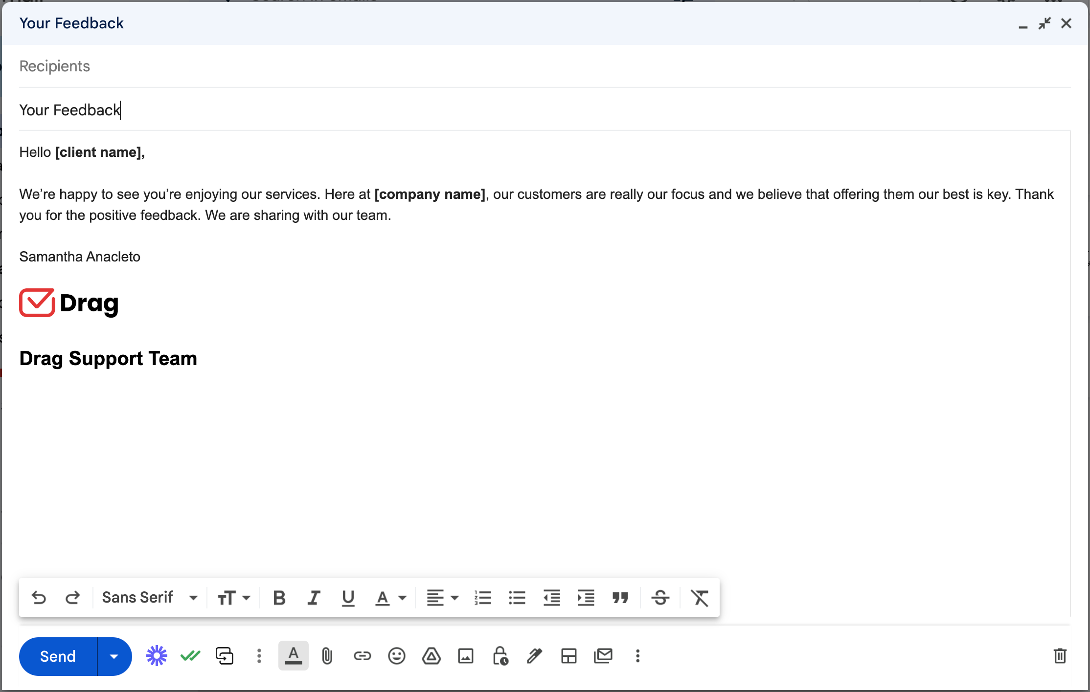 customer support email template