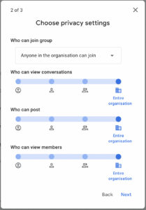 google groups privacy settings
